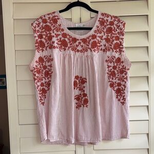 Parsley & Sage Burnt Orange Embroidered Striped Blouse